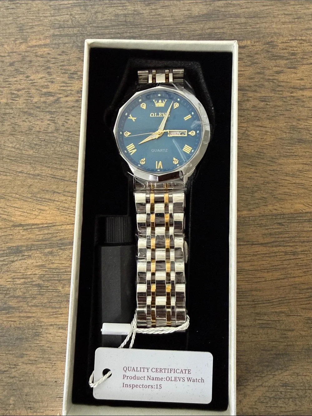 OLEVS Men's Two-Tone Blue Dial Quartz Watch